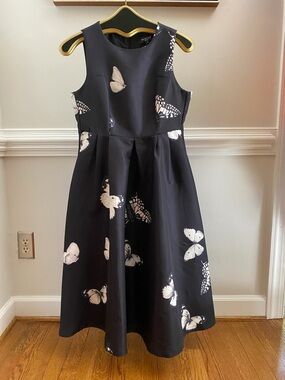 Black Butterfly Print Beaulah Sleeveless Fit-and-Flare Dress